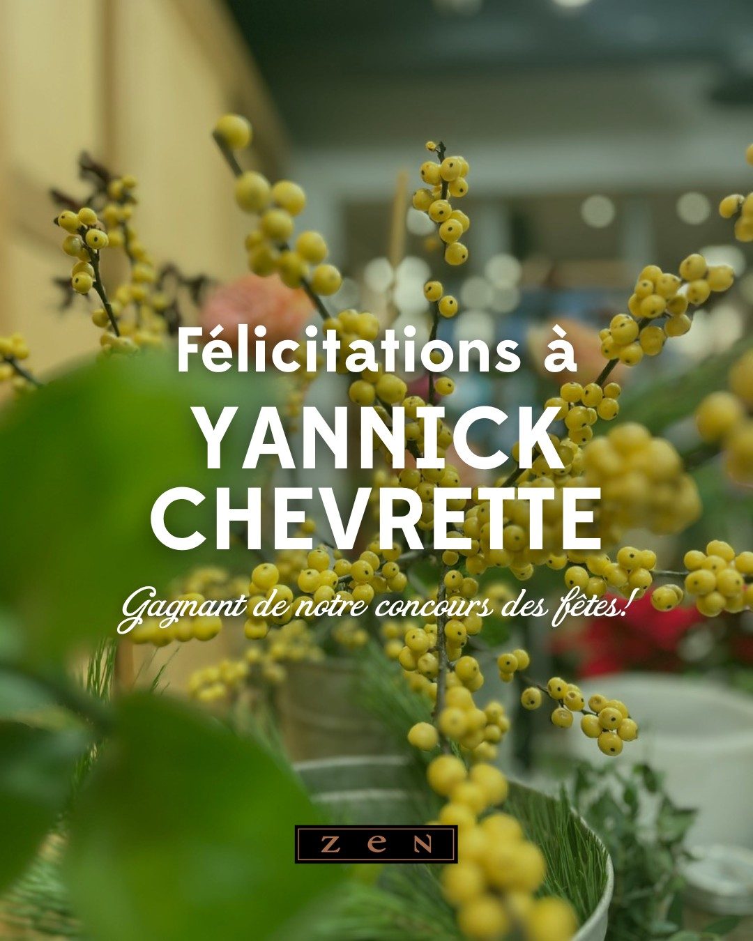 Félicitations à Yannick Chevrette (sur Google My Business), grand gagnant de notre concours du temps des fêtes! 🎄
Yannick remporte une magnifique couronne de Noël imaginée et créée par nos fleuristes!
Merci à tous ceux et celles qui ont participé à notre concours. Nous contacterons la personne gagnante en privé pour lui remettre son prix. 🎁